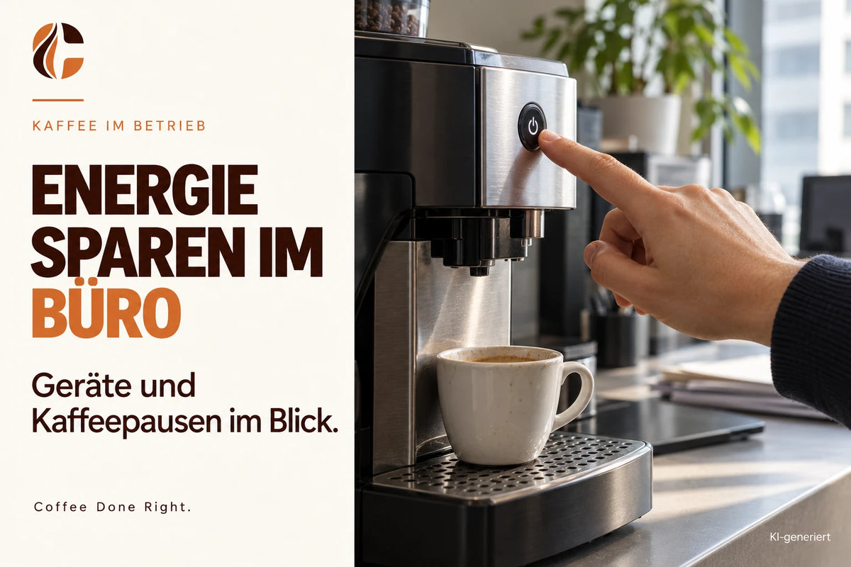 Energie sparen im Büro: Geräte & Kaffee – Eine Tasse Kaffee wird am Vollautomaten zubereitet