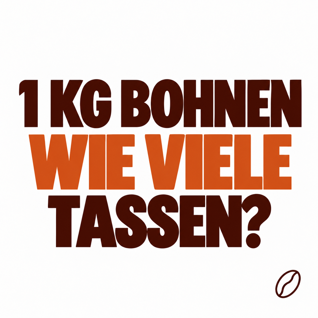 Minimalistisches CAFEONI-Blogbild mit der Überschrift „1 kg Bohnen – wie viele Tassen?“ in Dunkelbraun und Kupferorange