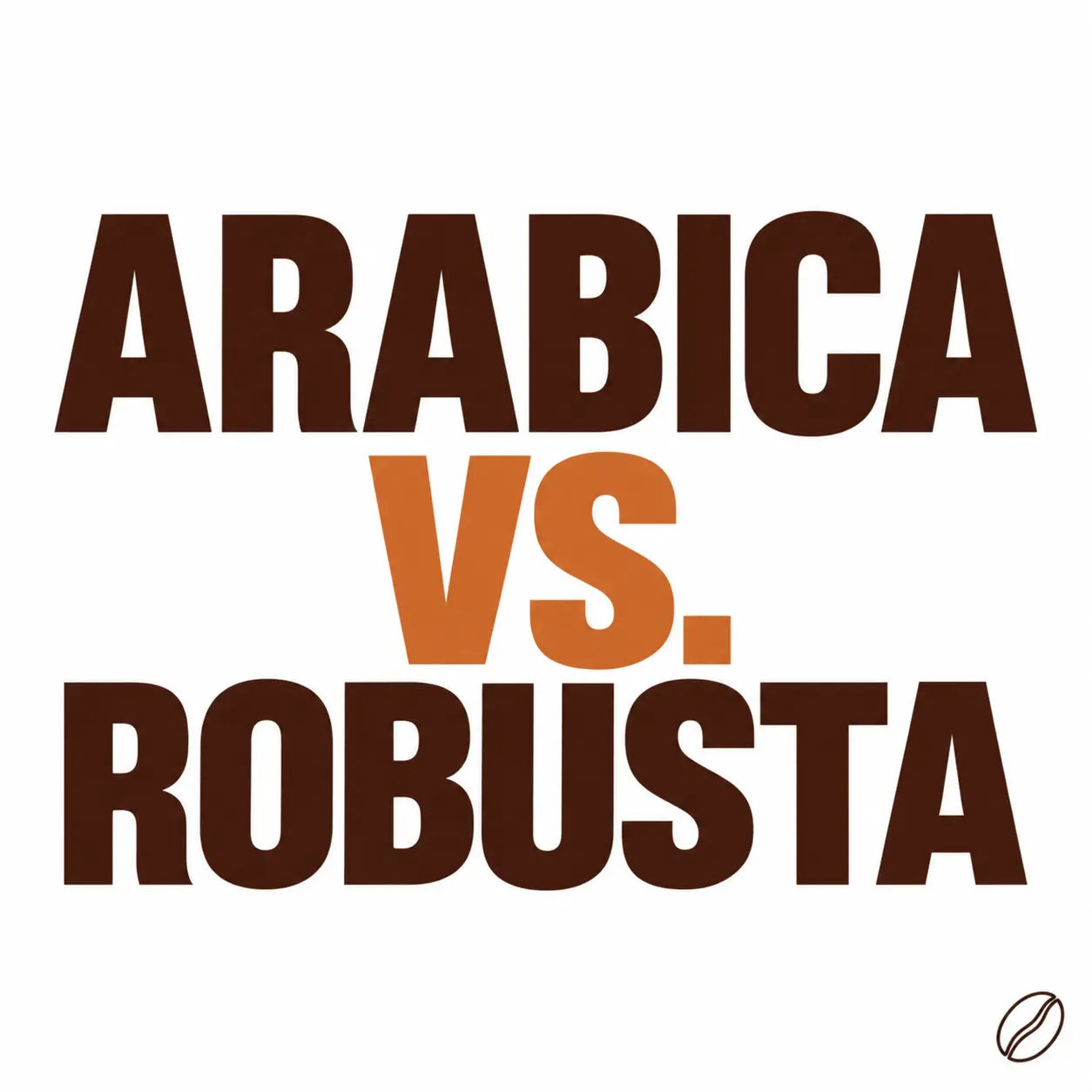 Minimalistisches Cafeoni-Blogbild mit der Überschrift „ARABICA VS. ROBUSTA“ in Dunkelbraun und Kupferorange auf hellem Hintergrund.