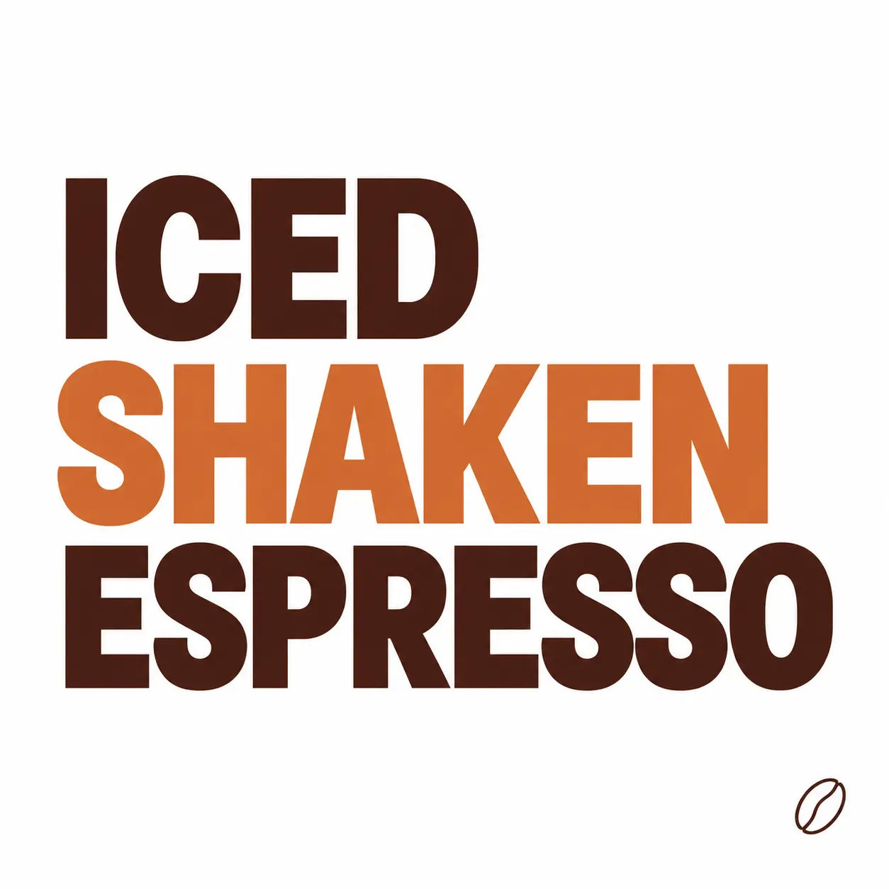 Minimalistisches Cafeoni-Blogbild mit der Überschrift „ICED SHAKEN ESPRESSO“ in Dunkelbraun und Kupferorange auf hellem Hintergrund.