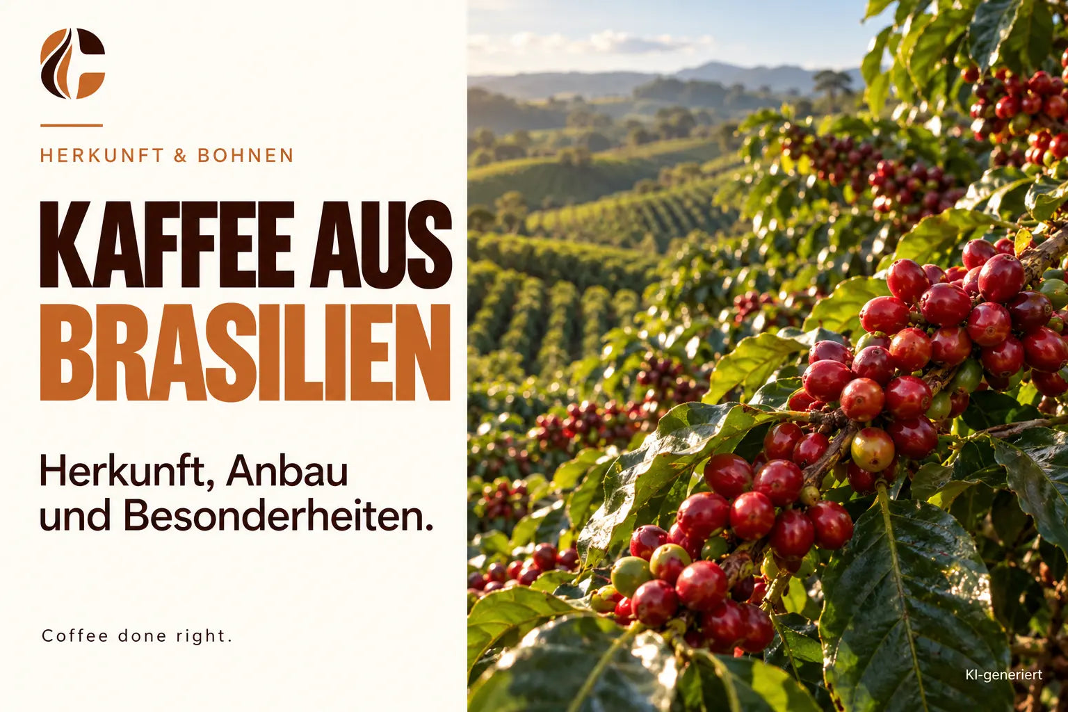 CAFEONI Magazinbild über Kaffee aus Brasilien mit Kaffeekirschen auf einer sonnigen Kaffeeplantage