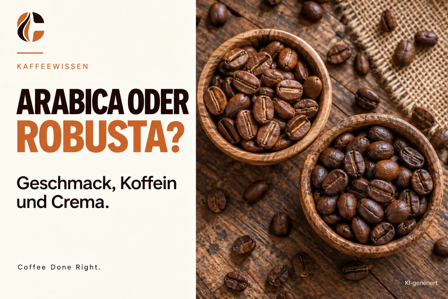 Arabica vs. Robusta: Geschmack, Koffein, Crema – Zwei Schalen mit unterschiedlich geformten gerösteten Kaffeebohnen