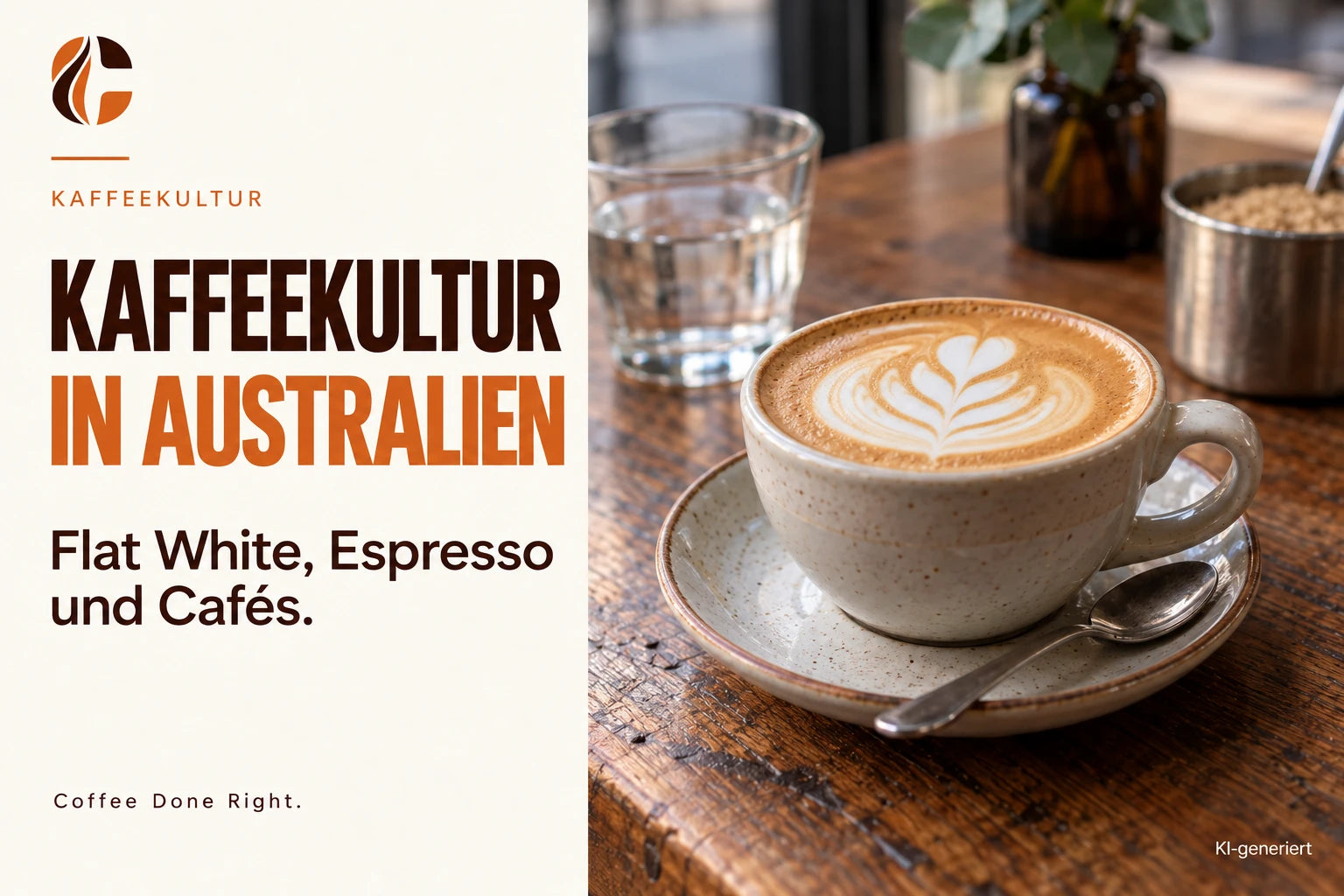 Australische Kaffeekultur: Flat White & Espresso – Cappuccino mit Latte Art in einer Keramiktasse