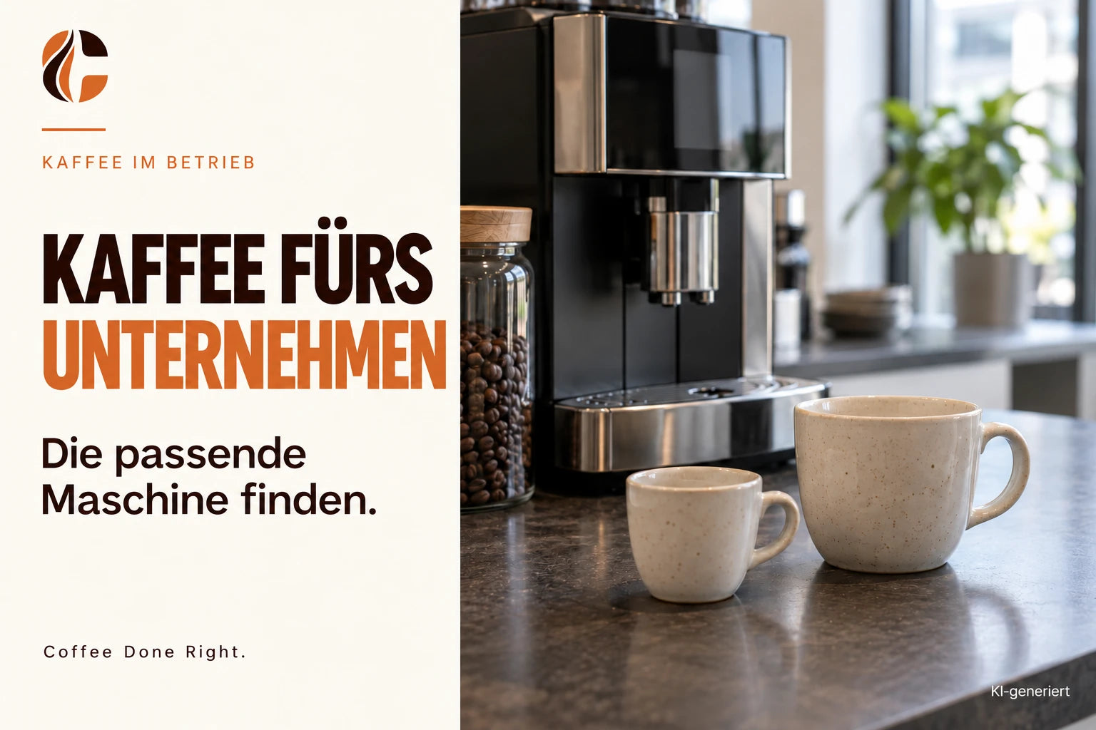 Kaffeevollautomat fürs Unternehmen: Auswahl – Kaffeevollautomat mit zwei Tassen in einem hellen Aufenthaltsraum