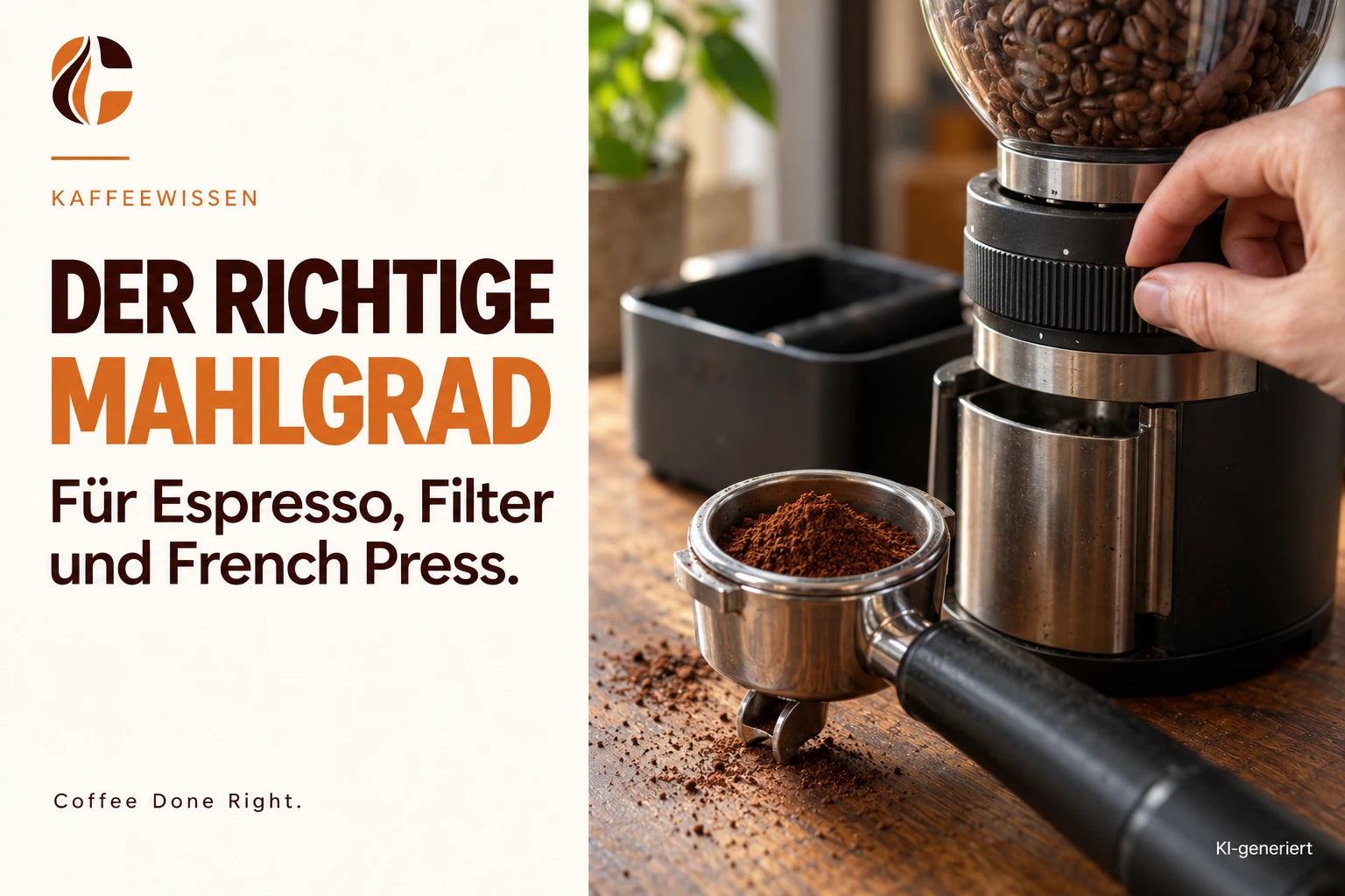 Mahlgrad für Espresso, Filter und French Press – Kaffeemehl wird mit einem Tamper im Siebträger verdichtet