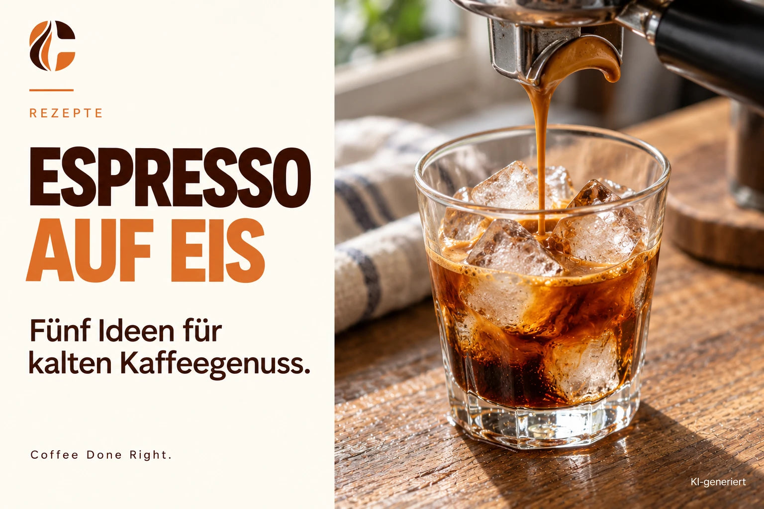 Espresso auf Eis: 5 Ideen – Espresso wird über Eiswürfel in ein Glas gegossen