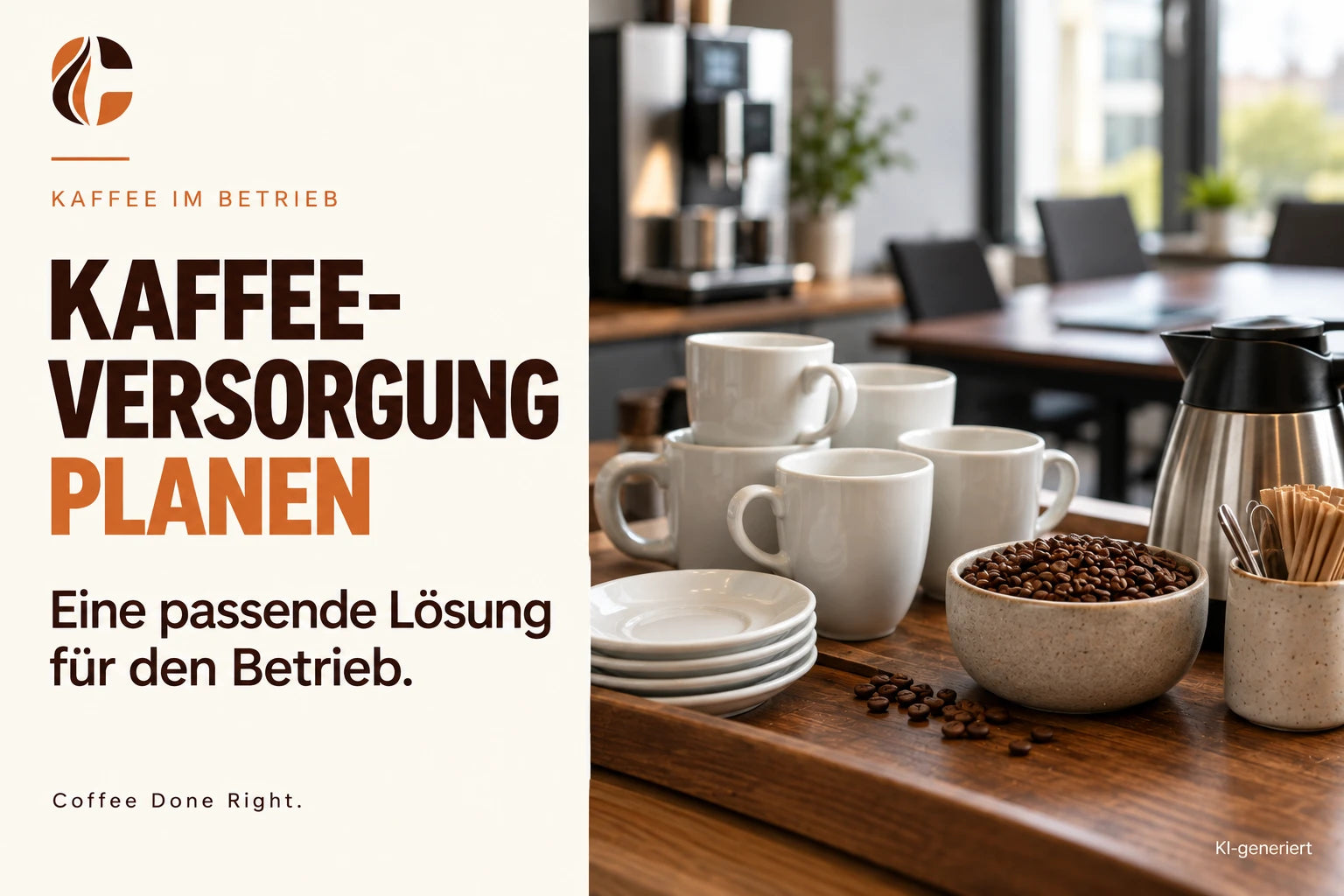 Kaffeeversorgung im Unternehmen planen – Mehrere Kaffeetassen auf einem Tablett vor einem Kaffeevollautomaten