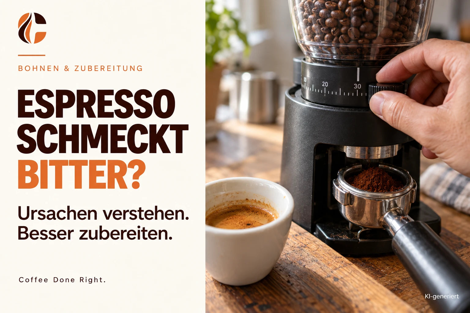 Espresso schmeckt bitter: Ursachen & Tipps – Mahlgrad einer Kaffeemühle wird vor dem Espressobezug eingestellt