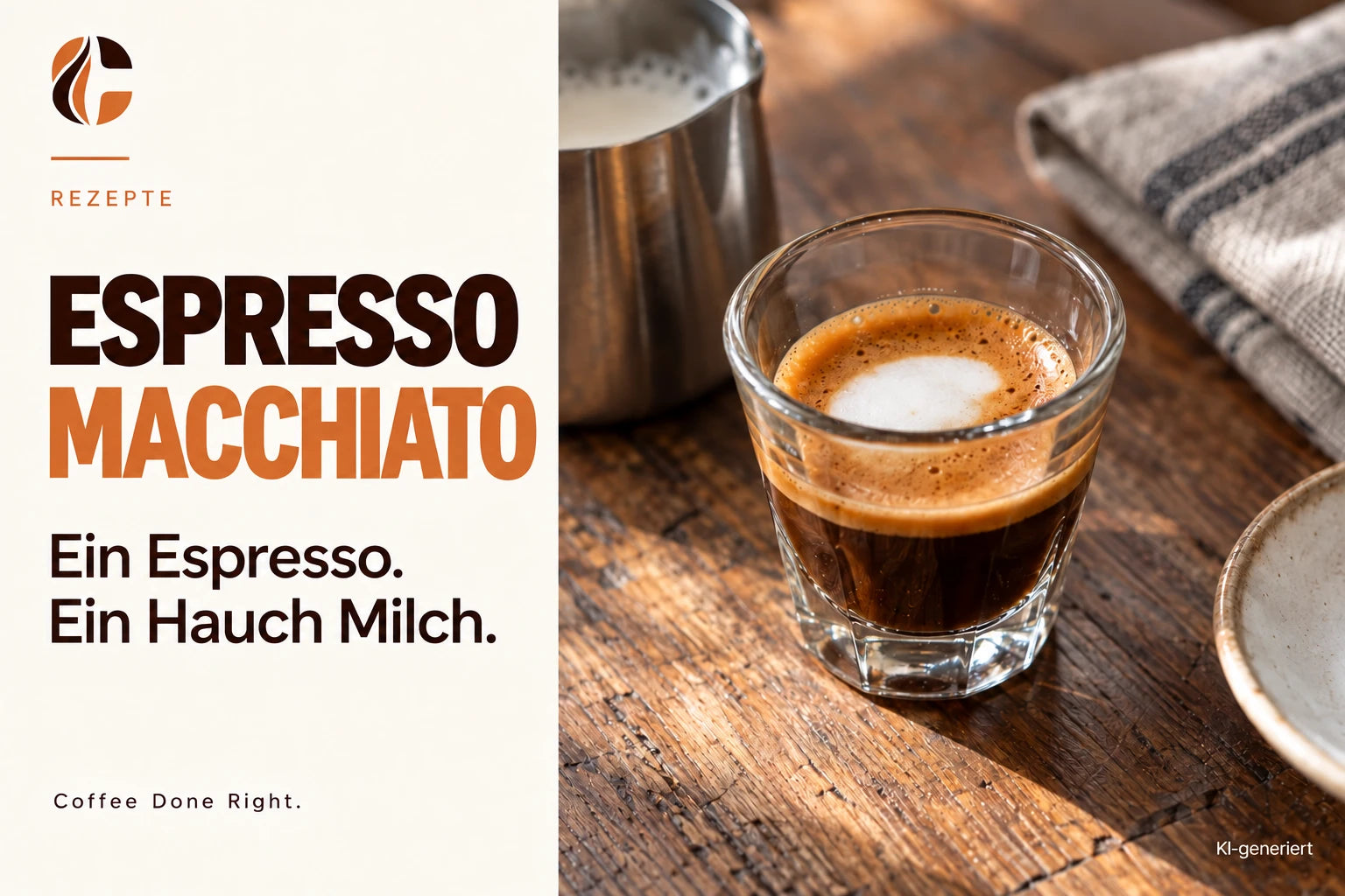 Espresso Macchiato vs. Espresso: Zubereitung – Espresso im Glas mit einer kleinen Milchschaumhaube