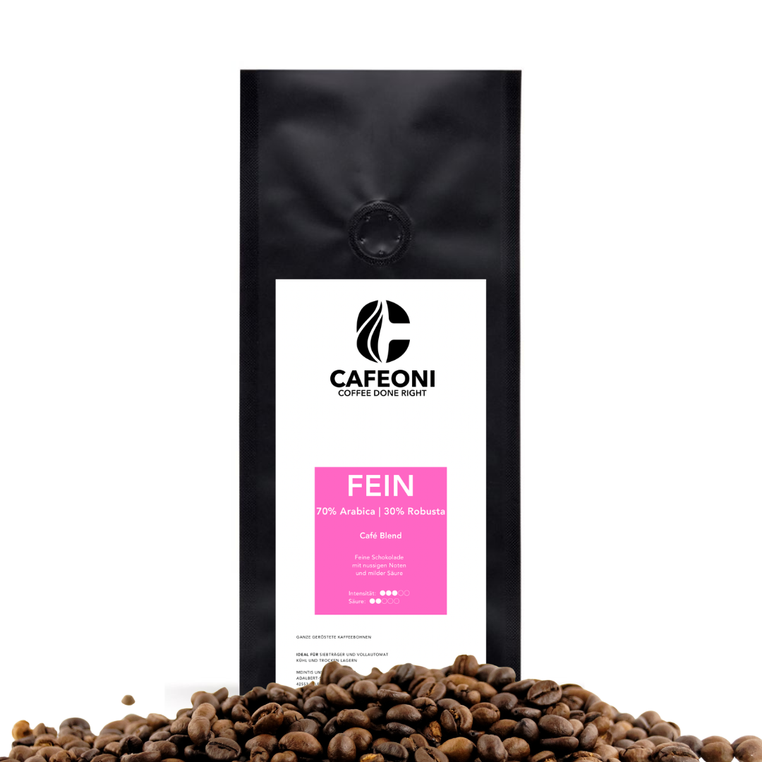 CAFEONI FEIN Kaffeebohnen, Café Blend aus 70 % Arabica und 30 % Robusta, 1 kg