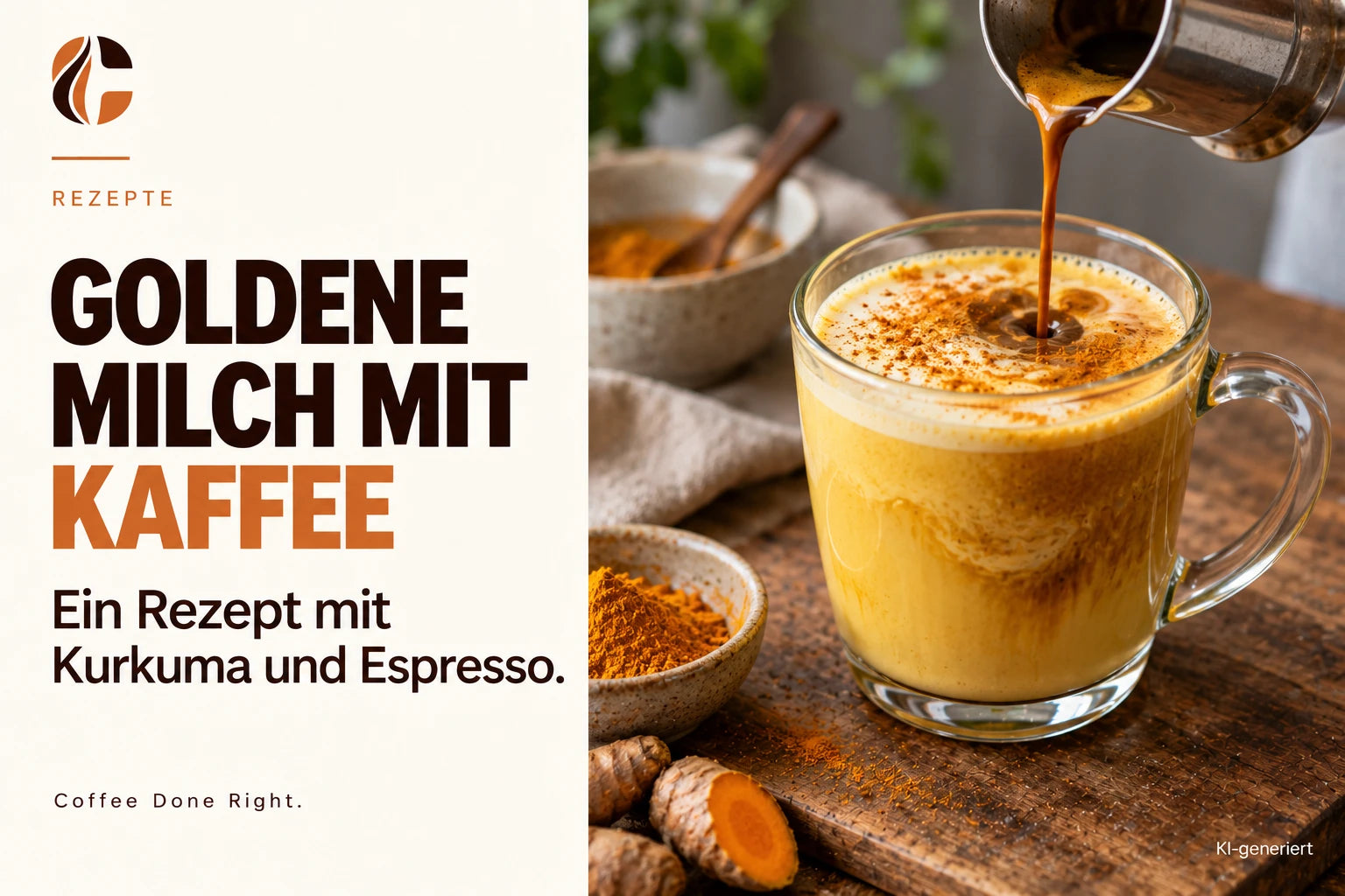 Goldene Milch mit Kaffee: Kurkuma-Latte als Rezept – Espresso wird mit Kurkumamilch zu einem goldenen Milchkaffee kombiniert