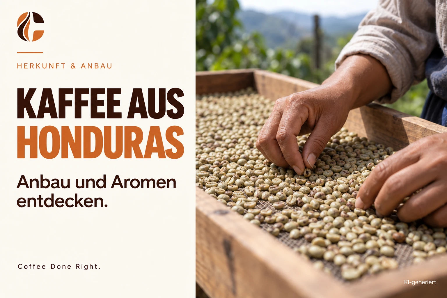 Honduras Kaffee: Anbau und Geschmack – Grüne Kaffeebohnen werden von Hand auf einem Sieb sortiert