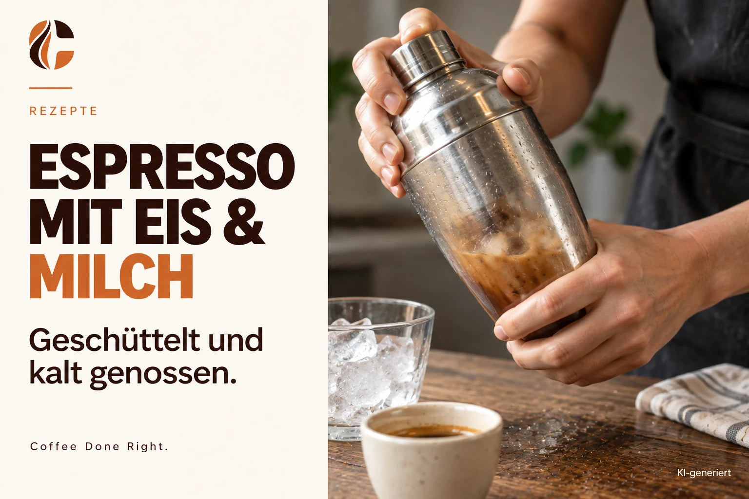 Iced Shaken Espresso: Rezept mit Eis und Milch – Ein kaltes Kaffeegetränk wird in einem Cocktailshaker geschüttelt