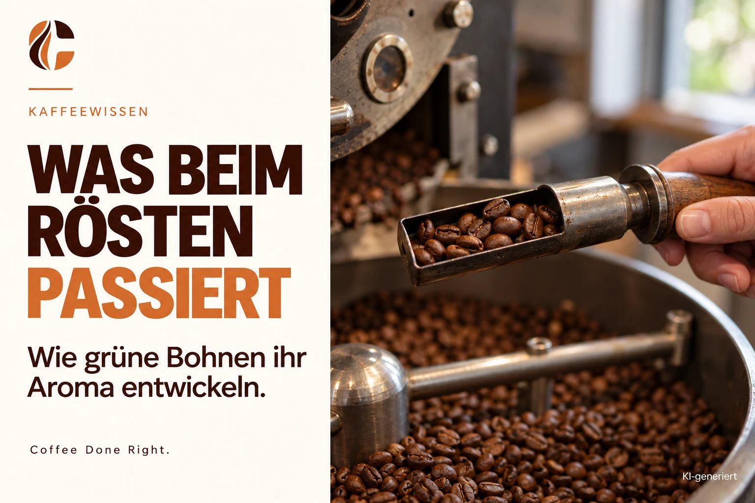 Kaffeeröstung: Was mit Bohnen passiert – Geröstete Kaffeebohnen werden an einer Kaffeeröstmaschine geprüft