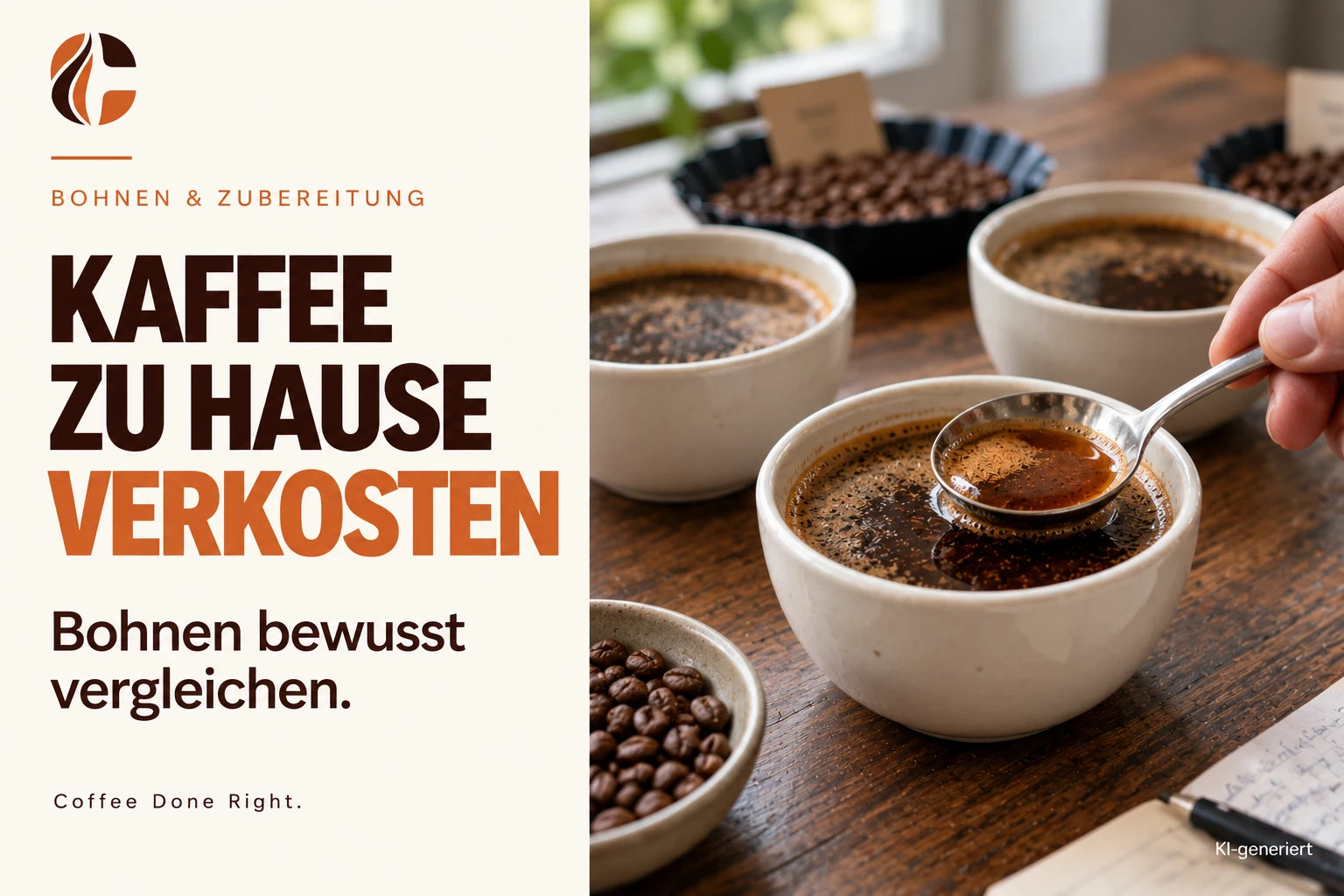 Kaffee verkosten zu Hause: So vergleichst du Bohnen – Mehrere Kaffeeproben werden mit einem Verkostungslöffel verglichen