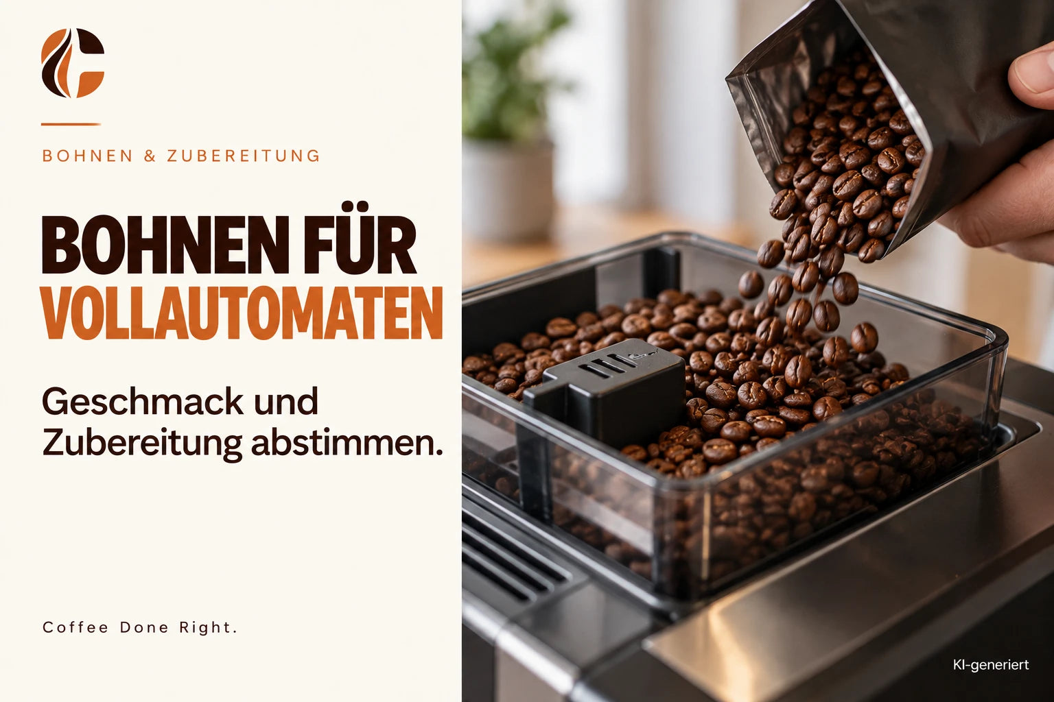 Welche Kaffeebohnen für Vollautomaten? – Kaffeebohnen werden in den Bohnenbehälter eines Vollautomaten gefüllt