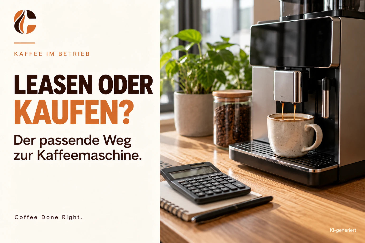 Kaffeevollautomat: Leasen oder kaufen? – Kaffeevollautomat und Keramiktasse an einer Kaffeestation im Büro