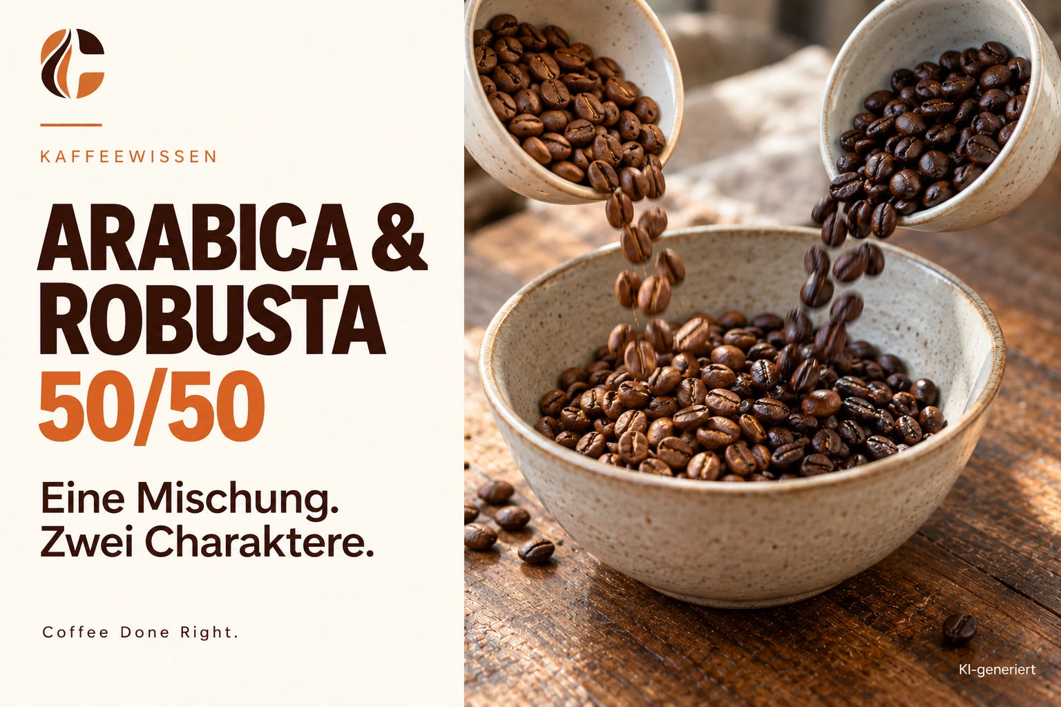 Arabica-Robusta-Blend 50/50: Geschmack & Balance – Zwei Kaffeesorten werden aus kleinen Schalen zu einem Blend gemischt
