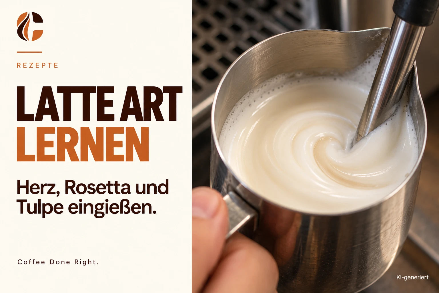 Latte Art lernen: Herz, Rosetta & Tulpe – Feinporiger Milchschaum in einem Edelstahlkännchen