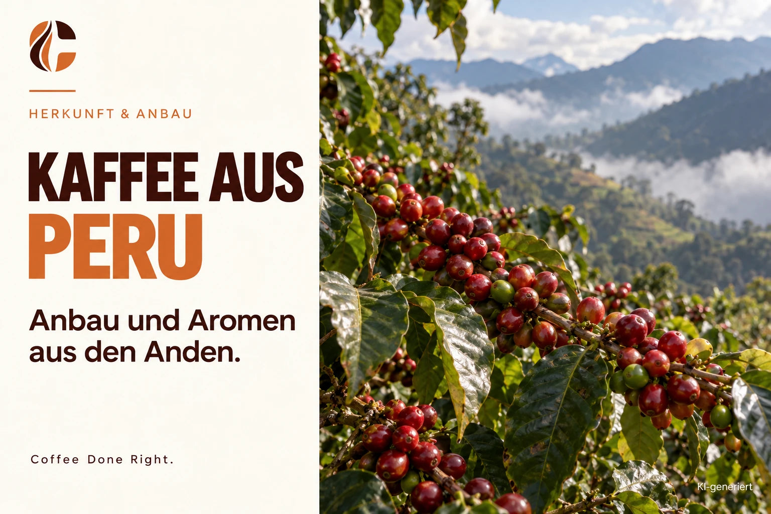Kaffee aus Peru: Anbau und Aromen – Kaffeepflanzen mit reifen Kirschen an einem Berghang