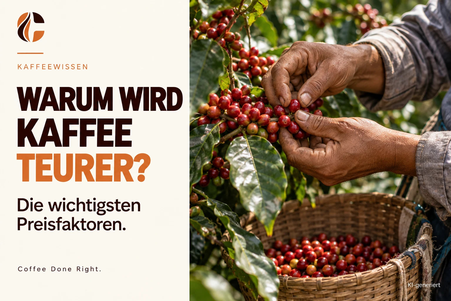 Warum wird Kaffee teurer? Preisfaktoren – Reife Kaffeekirschen werden von Hand gepflückt