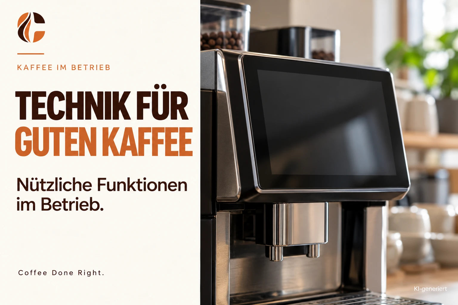 Kaffeemaschinen: Nützliche Technik im Betrieb – Kaffeevollautomat neben Espressotasse und Kaffeebohnen