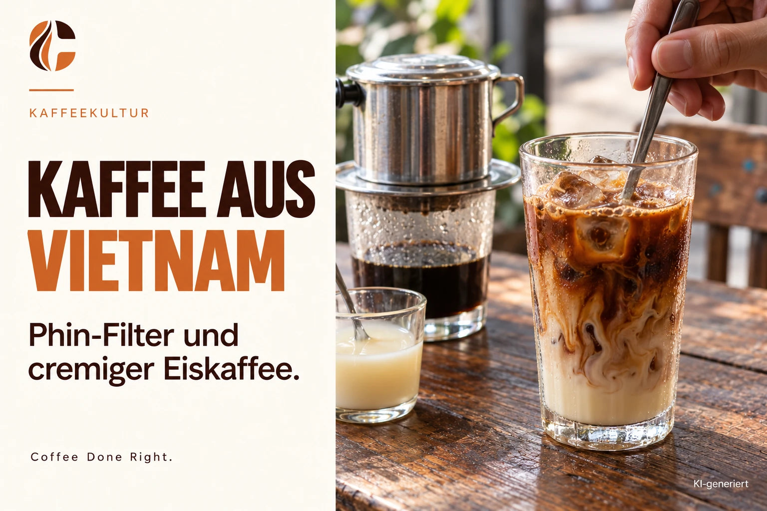 Vietnamesischer Kaffee: Phin & Eiskaffee – Kaffee aus einem vietnamesischen Phin-Filter wird mit Milch und Eis kombiniert