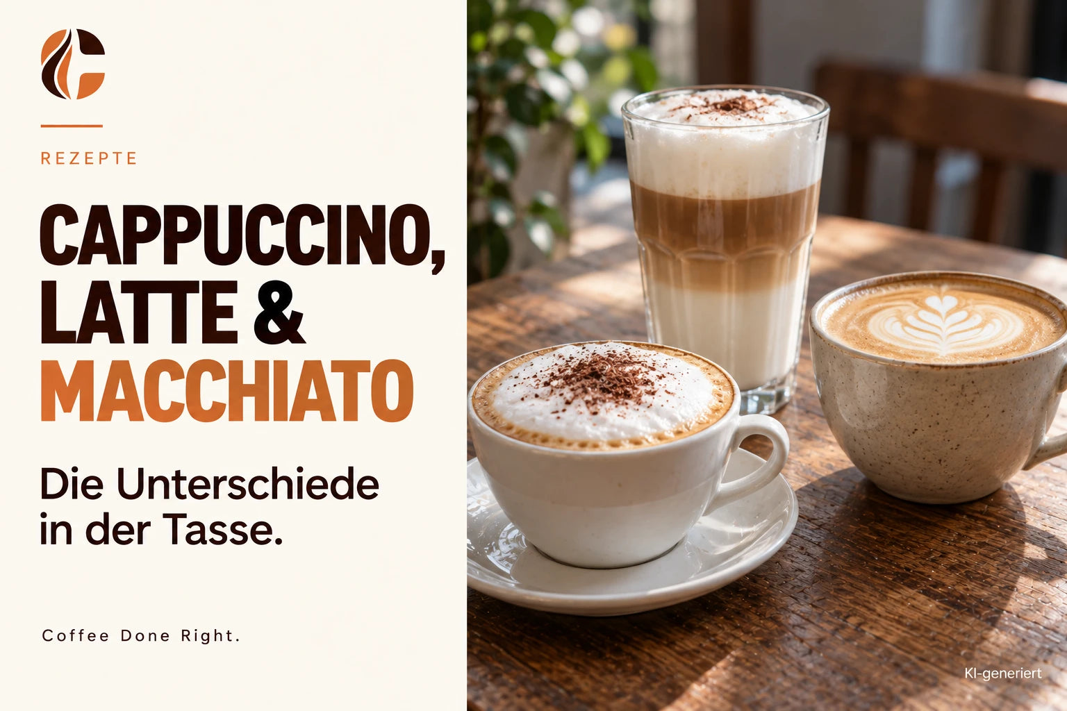 Cappuccino, Latte macchiato & Caffè Latte – Cappuccino und zwei unterschiedlich große Milchkaffees im Vergleich