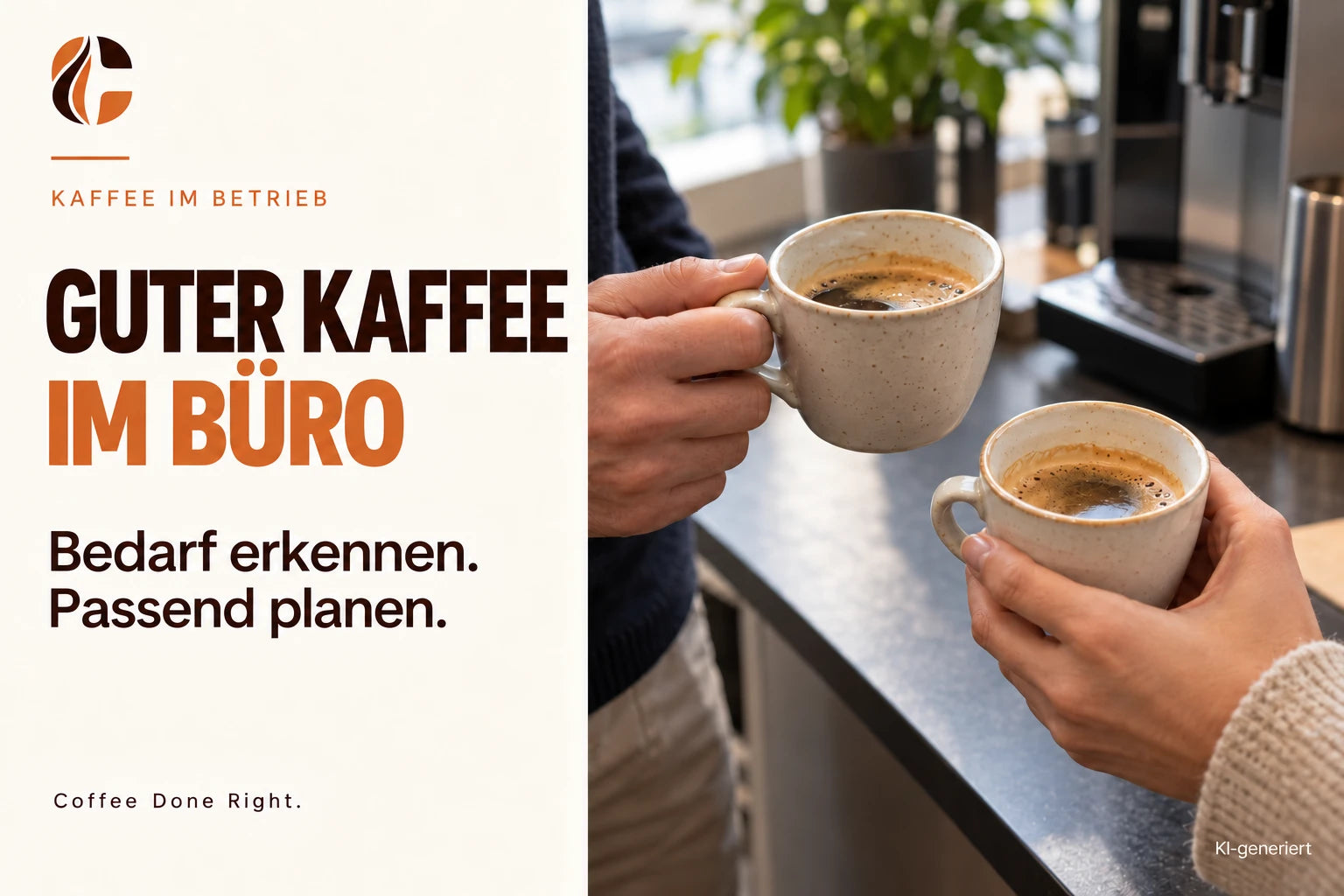 Kaffeevollautomat im Büro: Vorteile & Bedarf – Zwei Menschen unterhalten sich bei einer Tasse Kaffee im Büro
