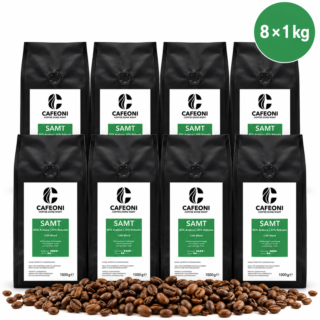 CAFEONI Vorratspack – 8 × 1 kg Kaffeebohnen