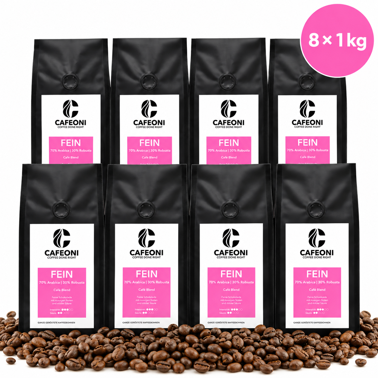 CAFEONI Vorratspack – 8 × 1 kg Kaffeebohnen